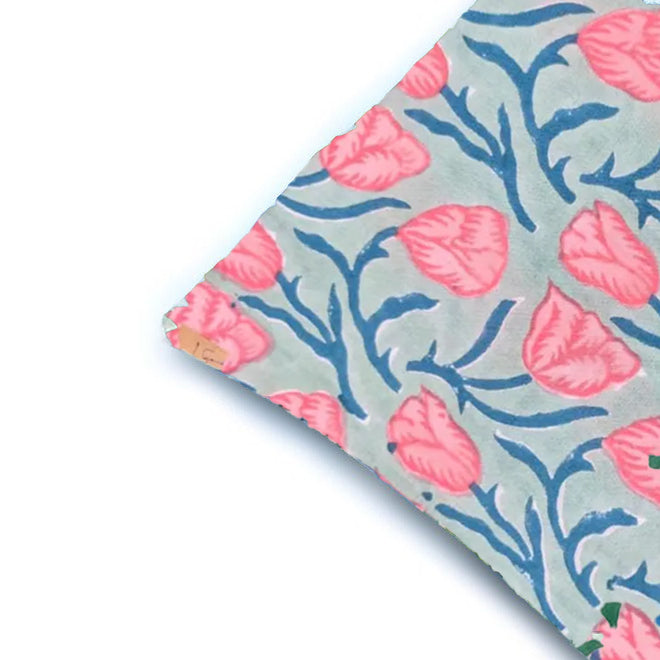 Blue & Grey Floral Cushion Cover| Blue & Grey with Yellow Botanical Print Decorative Pillow Case | Elegant Vintage Style Throw Pillow Cover