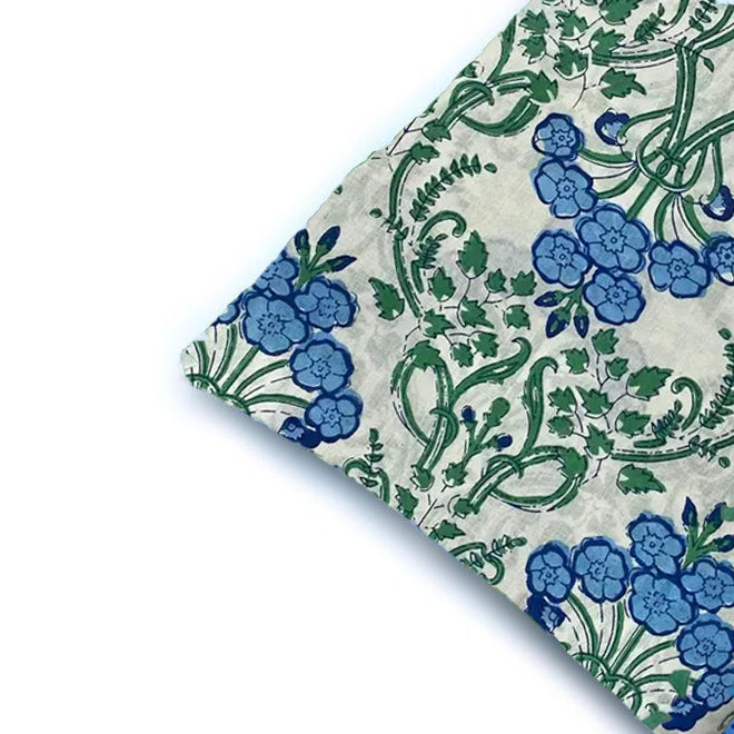 Blue Floral Vine Cushion Cover | Botanical Green & Blue Decorative Pillow Case | Elegant Vintage Style Throw Pillow Cover