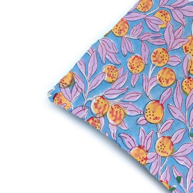 Tropical Citrus Cushion Cover – Blue Orange Fruit Print Throw Pillow Cover, Botanical Summer Decor