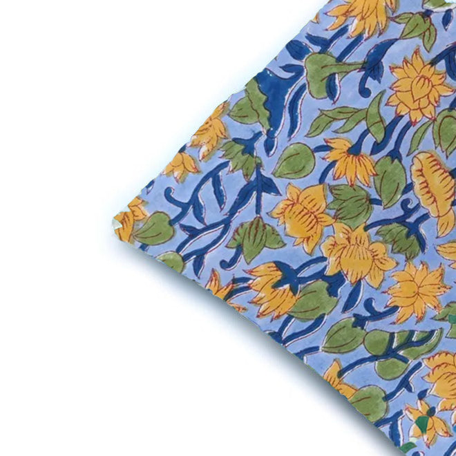 Blue Floral Cushion Cover with Yellow Flowers | Botanical Yellow & Blue Decorative Pillow Case | Elegant Vintage Style Throw Pillow Cover