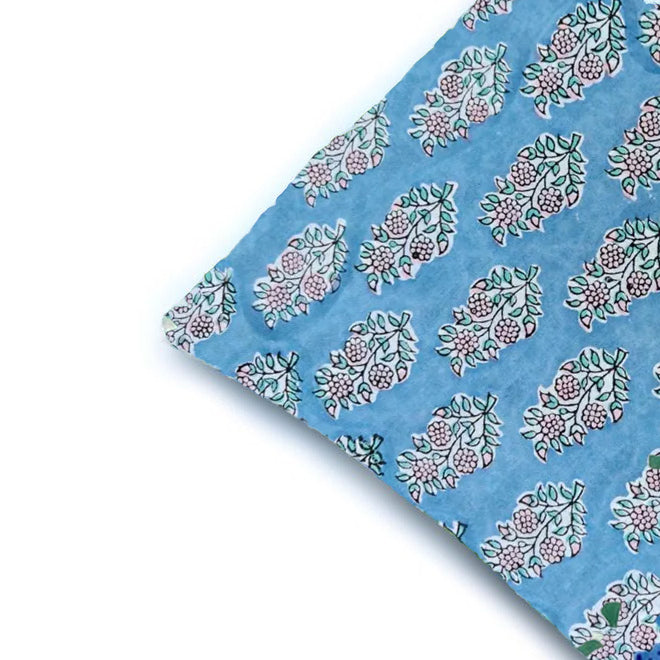 Blue Hand Block Print Cushion Cover, Floral Cotton Pillow Case, Indian Handmade Throw Pillow, Boho Decorative Sofa Cushion