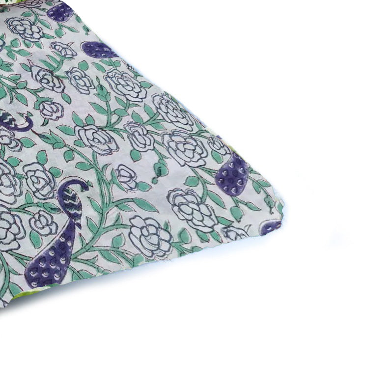 Peacock Floral Hand Block Print Cushion Cover, Cotton Decorative Pillow Case, Indian Handmade Boho Throw Pillow, Sofa Cushion