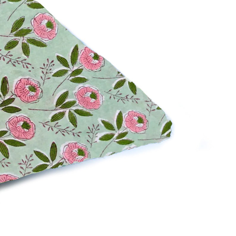 Hand Block Print Cushion Cover – Mint Green & Pink Floral Cotton Pillow Cover | Boho Decorative Throw Pillow Case