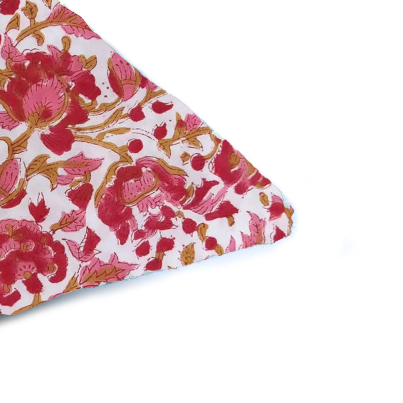 Red Floral Block Print Cushion Cover – Handcrafted Botanical Throw Pillow Cover, Vintage Indian Style Home Decor