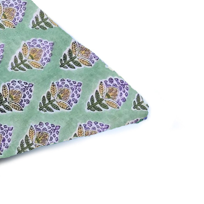 Hand Block Print Cushion Cover – Mint Green Floral Motif Cotton Pillow Cover | Boho Decorative Throw Pillow Case