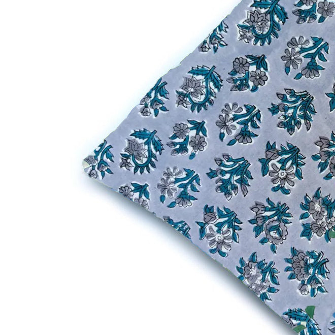 Blue & Grey Floral Cushion Cover | Hand Block Print Style Botanical Throw Pillow Cover | Decorative Sofa Cushion for Living Room & Bedroom