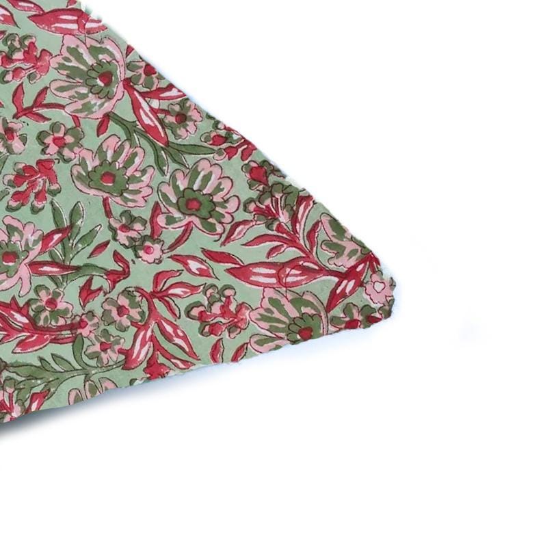 Green Floral Cotton Cushion Cover, Red Pink Botanical Pillow Case, Block Print Style Throw Pillow, Cottagecore Farmhouse Home Decor