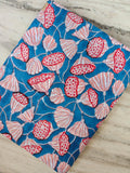 Teal Blue Floral Cotton Fabric, Hand Block Print Lotus Pod Pattern Fabric, Indian Cotton Fabric by the Yard, Fabric For Dress Making, Napkin