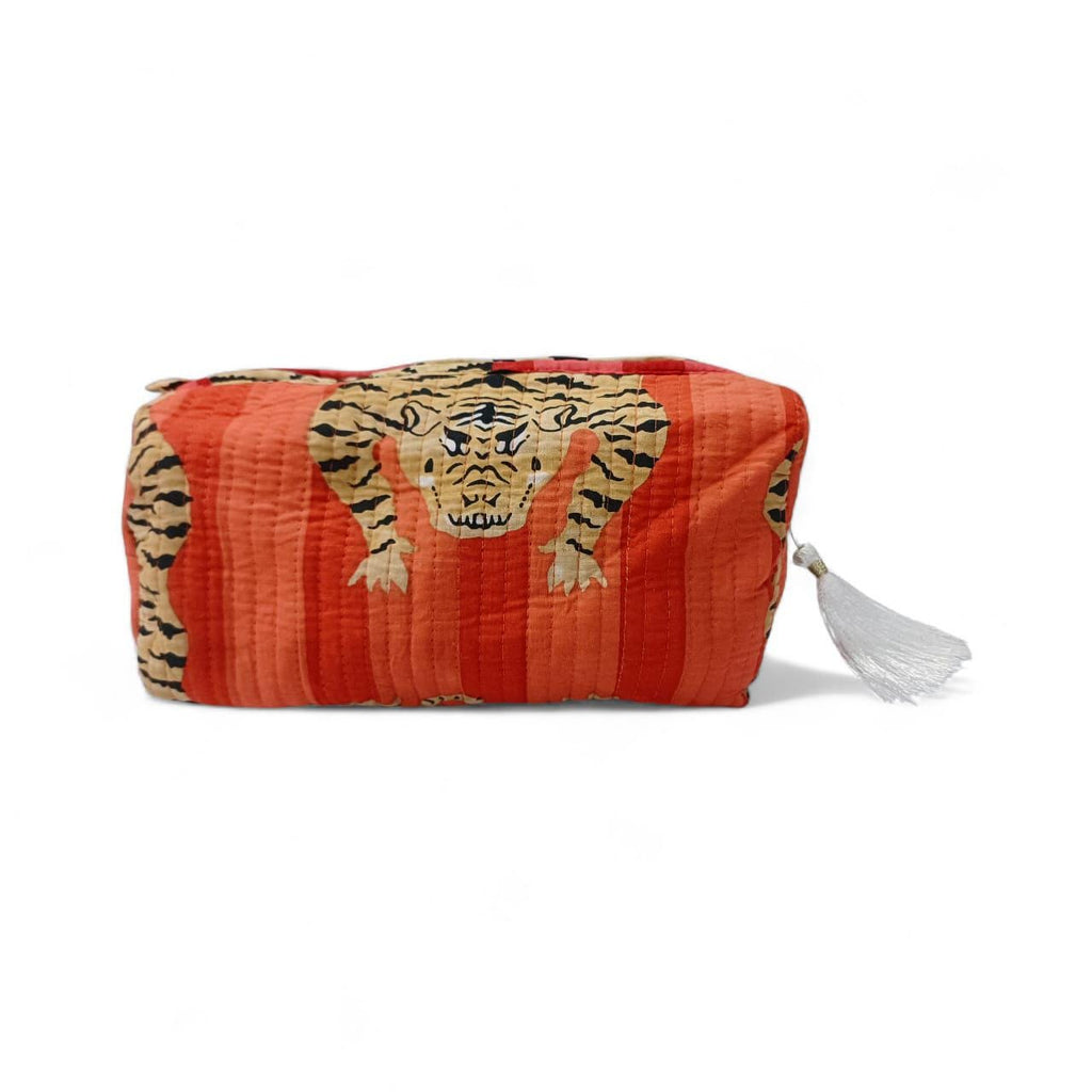 Set of 3 Quilted Toiletry Bags | Big, Medium, Small, Toiletry Bag | Women Wash Bag | Tiger Print Travel Pouch | Hand Block Print Pouch, Gift