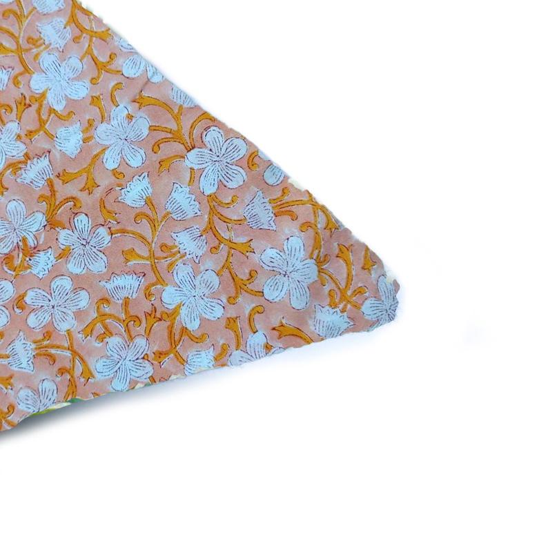 Peach White Floral Pillow Cover, 16x16 Handmade Throw Pillow, Boho Cotton Cushion Hand Block Printed Cotton Cushion Cover, Christmas Pillow