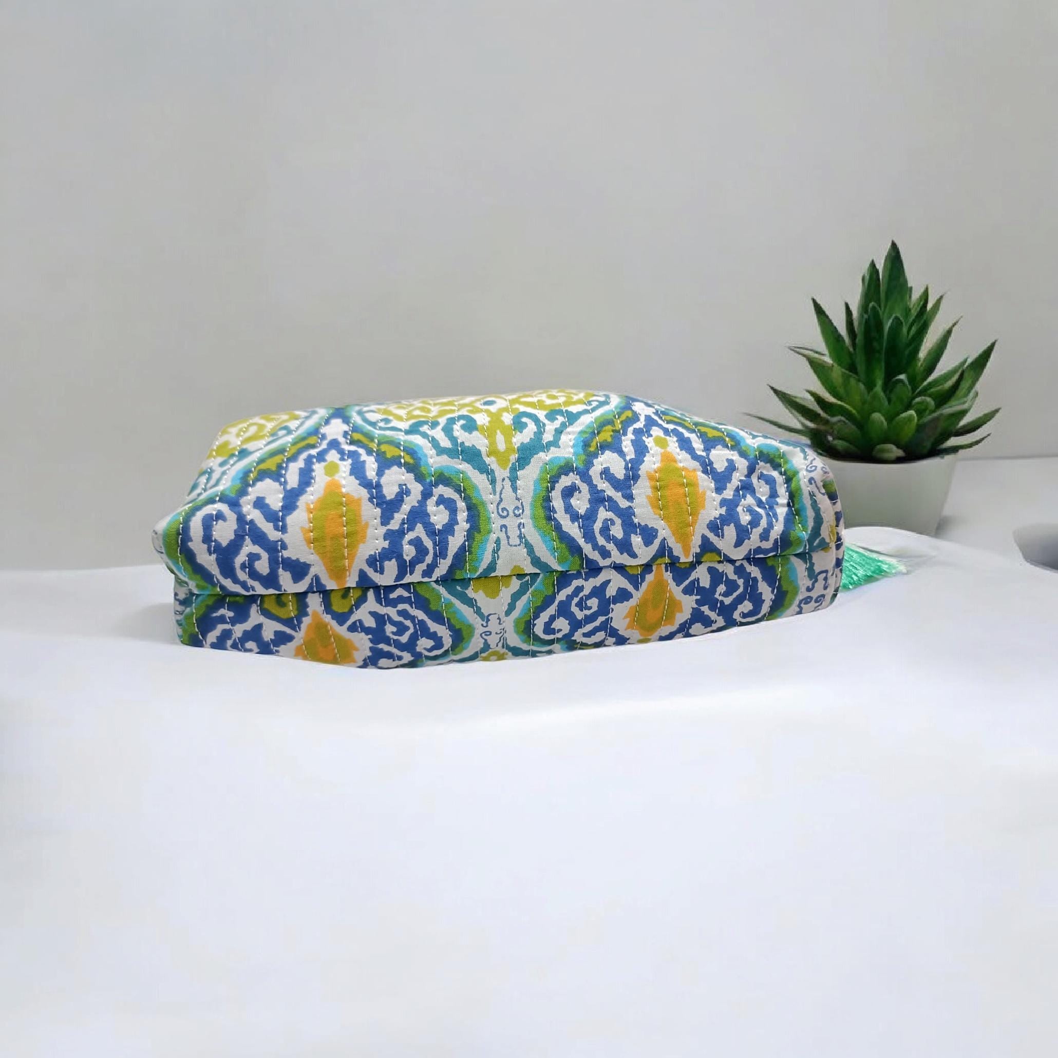 Handmade Floral Cotton Quilted Cosmetic Bag: Block Print Makeup Pouch