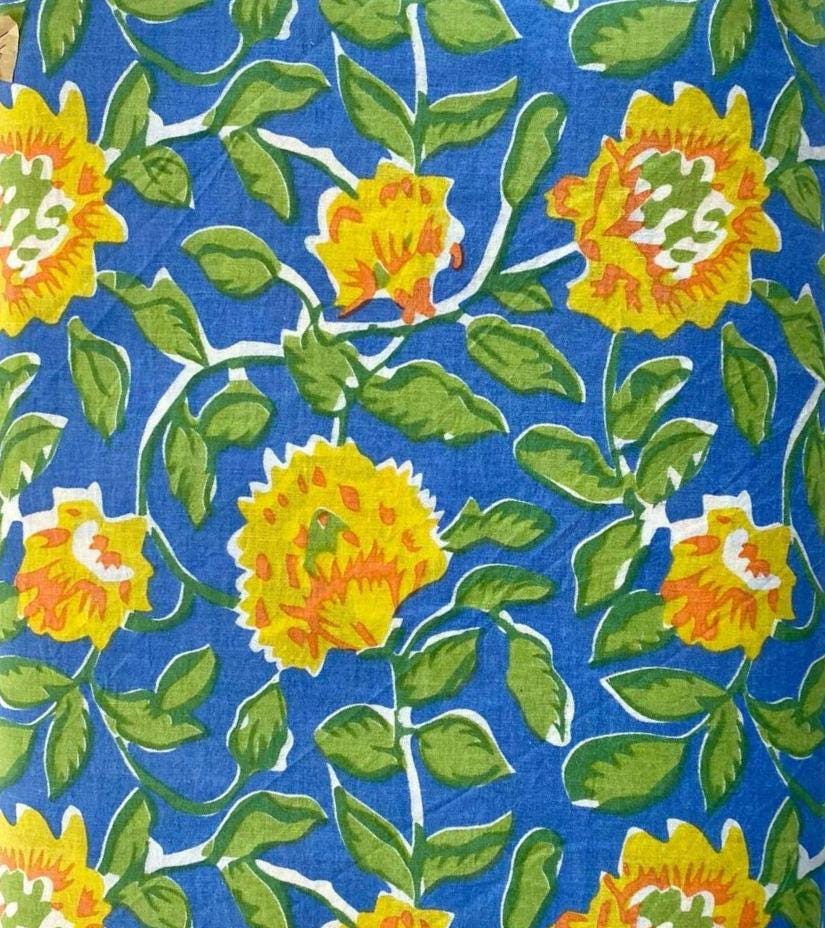 Indian Hand Block Print Fabric, Floral 100% Cotton Quilting Fabric By The Yard, Fabric For Dress Making, Loose Running Fabric, Napkin Fabric