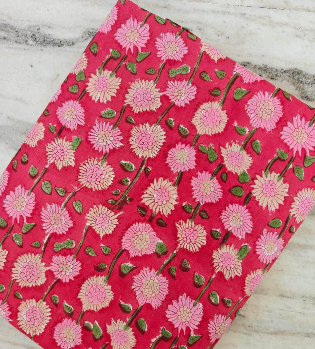 Red Color Indian Hand Block Print Fabric, Floral 100% Cotton Fabric By The Yard, Dressmaking Fabric, Napkins Fabric, Bulk Fabric Wholesale
