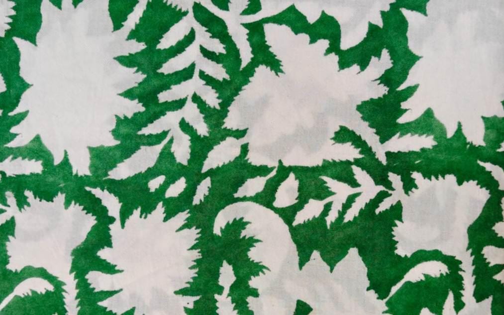 Green and White Floral Cotton Fabric, Bold Botanical Print, Upholstery and Drapery Fabric, Modern Leaf Pattern Textile, Fabric by the Yard