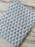 Soft Cotton, White Cotton Fabric with Small Blue Floral Print, Hand Block Print Cotton by the Yard, Fabric for Loose Running, Textile Fabric