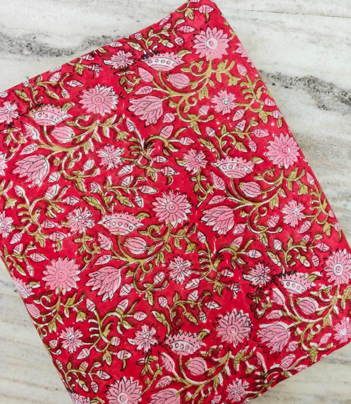 Red Floral Cotton Fabric, Hand Block Print Fabric, Indian Cotton Textile, Dressmaking Vintage Style Flower Fabric, Quilting Fabric, Napkins