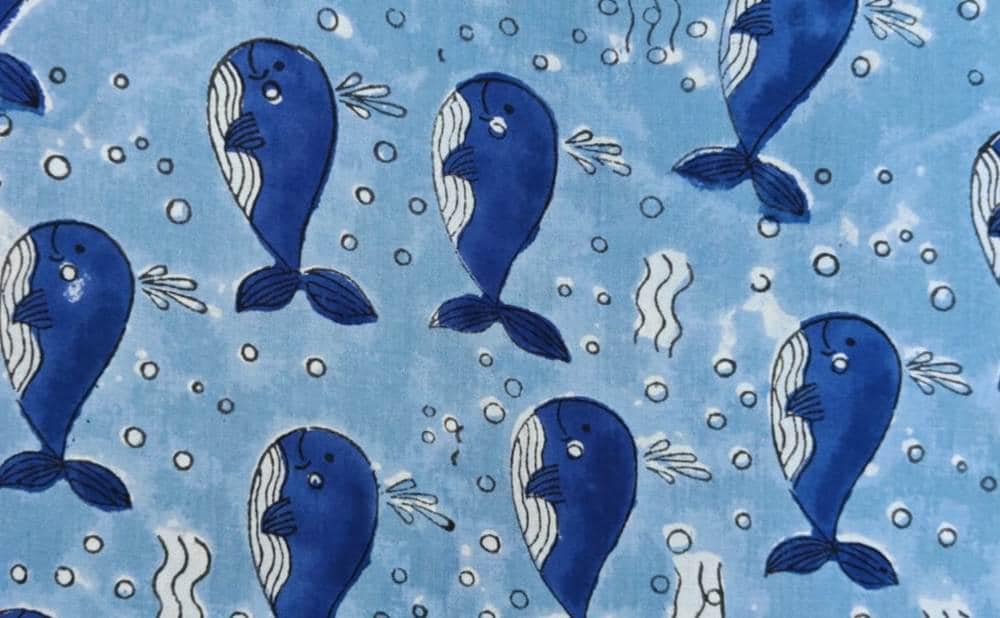 Blue Whale Cotton Fabric, Ocean Animal Print Fabric, Kids Nautical Fabric, Cute Whale Pattern Cotton, Quilting Sewing Craft Textile Fabric