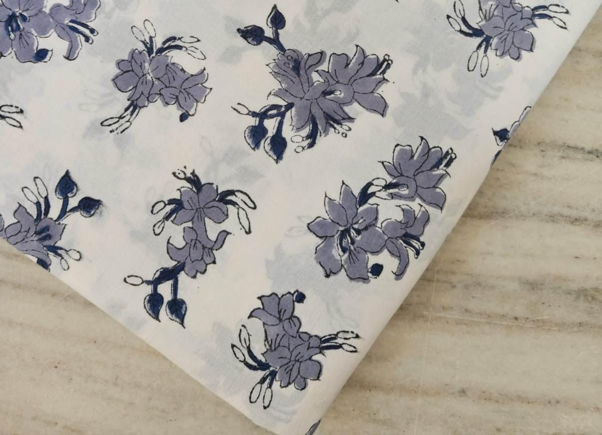 Indian Hand Block Print Fabric, Floral 100% Cotton Quilting Fabric By The Yard, Fabric For Dress Making, Loose Running Fabric, Napkin Fabric