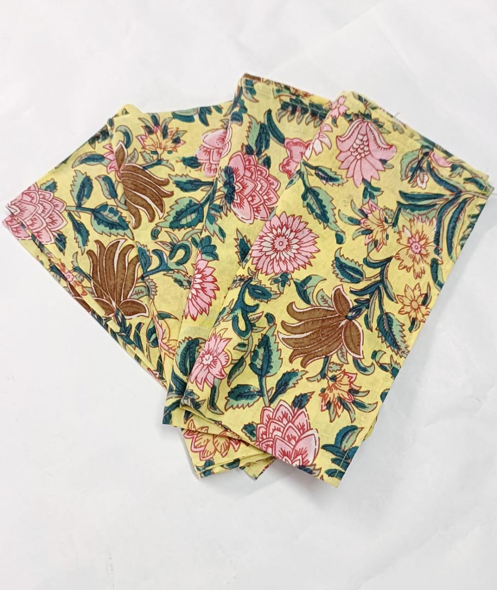 Hand Block Printed Organic Cotton Napkins - Eco-Friendly Table Decor, Set of 4