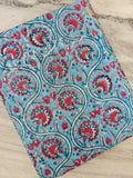 Turquoise Floral Cotton Fabric, Indian Block Print Fabric, Pink Flower Print Cotton, Hand Block Floral Fabric, Sewing Dress Making Fabric
