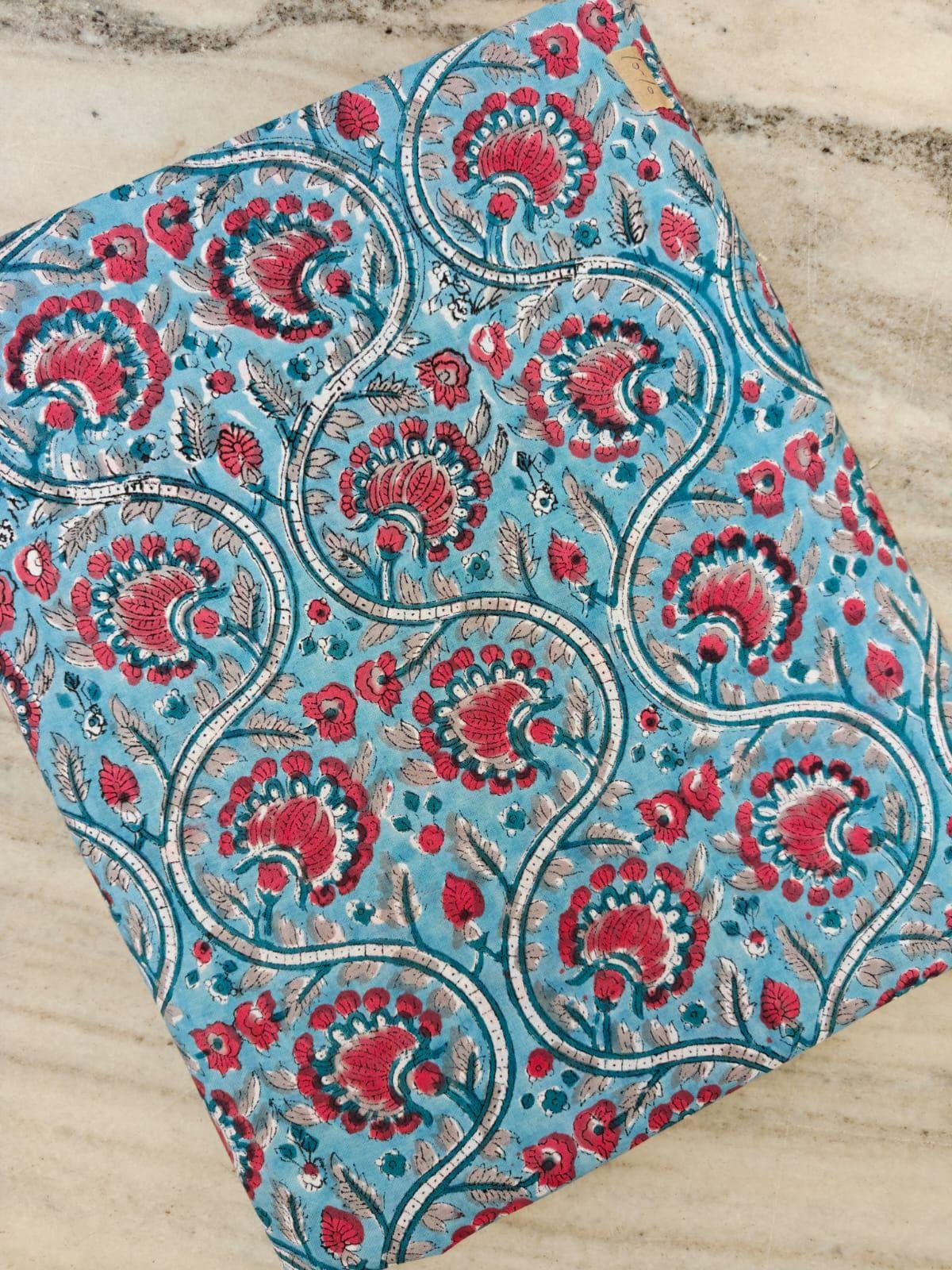 Turquoise Floral Cotton Fabric, Indian Block Print Fabric, Pink Flower Print Cotton, Hand Block Floral Fabric, Sewing Dress Making Fabric