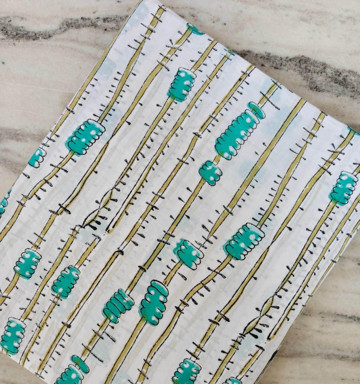 White & Teal Block Print Cotton Fabric, Modern Stripe Floral Fabric, Lightweight Dressmaking Cotton, Cotton Dress Fabric, White Fabric