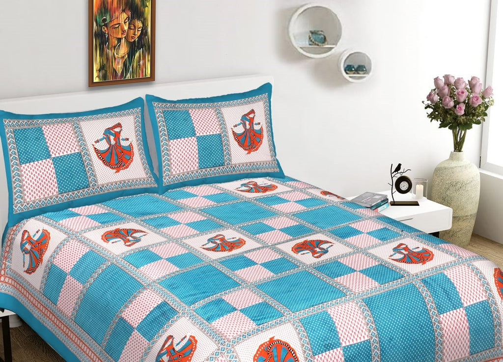 Rajasthani Traditional Pure Cotton Multi Color Sanganeri Print Bedsheet, Floral Bed Spread, Luxury Bedding, Jaipuri Bedsheet 2 Pillow Cover