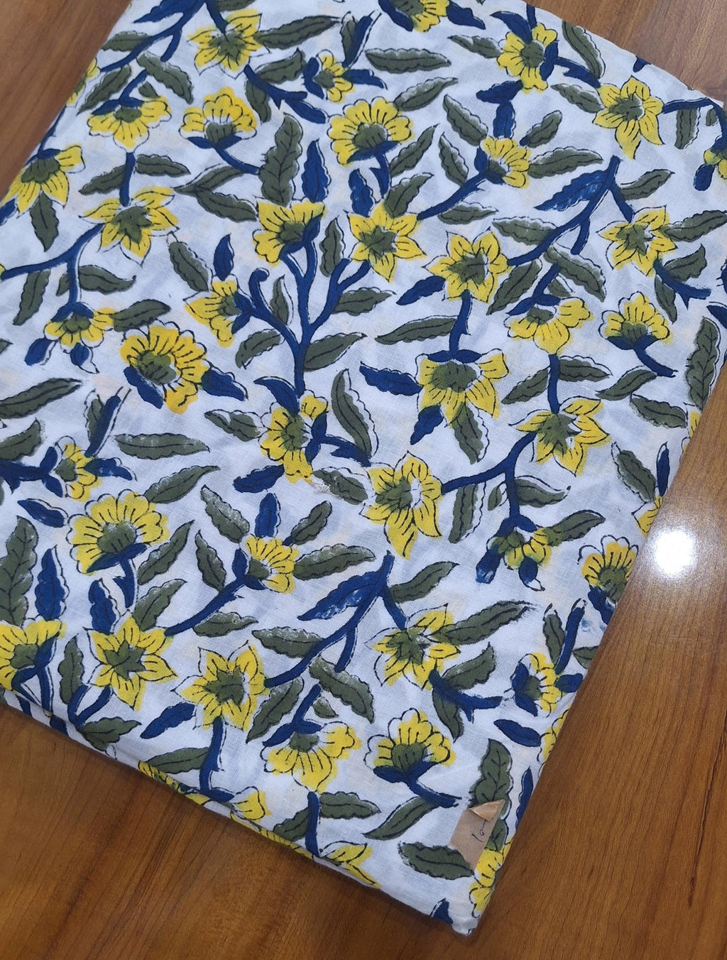 Yellow Floral Cotton Fabric, Hand Block Print Indian Fabric, Soft Lightweight Cotton Cloth for Dressmaking, Quilting, Sewing & DIY Crafts