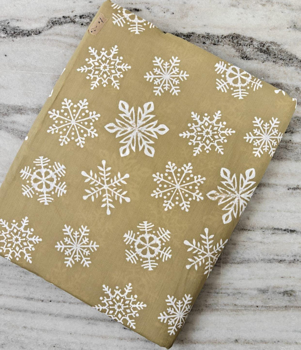 Mustard Snowflake Cotton Fabric, Winter Holiday Fabric by the Yard, Soft Indian Cotton for Quilting, Sewing, Dressmaking Crafts, Xmas fabric