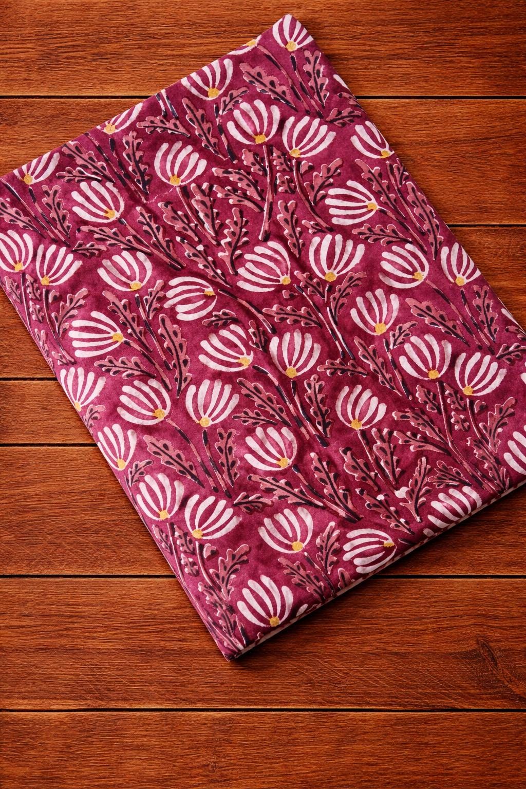 Pink Indian Hand Block Print Fabric, Floral 100% Cotton Quilting Fabric By The Yard, Fabric For Dress Making, Loose Running Fabric