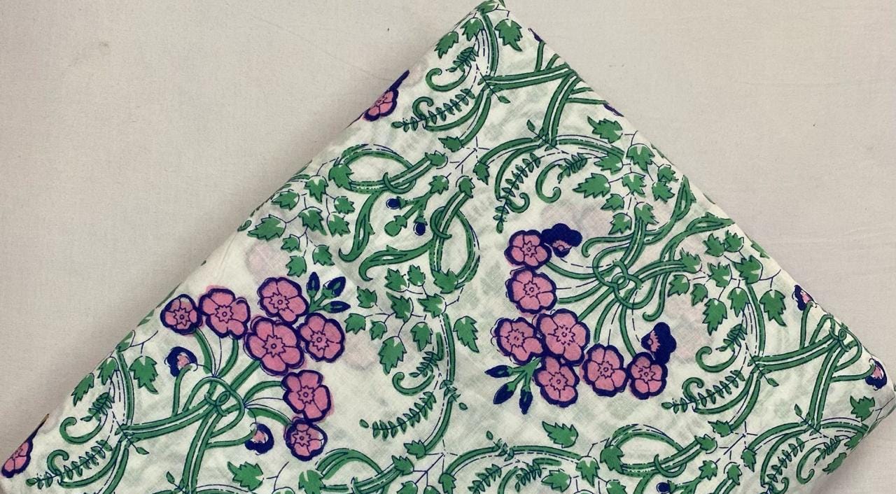 Indian Hand Block Print Fabric, Floral 100% Cotton Quilting Fabric By The Yard, Sewing Fabric Loose Running Fabric, Table Cover Fabric, Gift