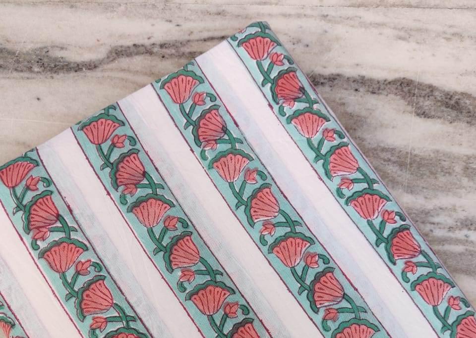 Indian Hand Block Print Fabric, Floral 100% Cotton Quilting Fabric By The Yard, Fabric For Dress Making, Loose Running Fabric, Napkin Fabric