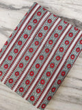 Red Green Striped Cotton Fabric, Hand Block Print Floral Fabric by the Yard, Quilting & Dressmaking Fabric, Christmas Home Decor Fabric