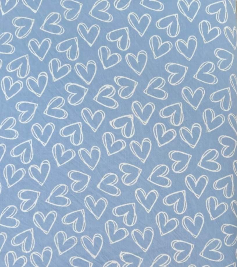 Designer Blue Heart Print Cotton Fabric | Hand Block Print White Heart Pattern Fabric | Floral 100% Cotton Quilting Fabric By The Yard