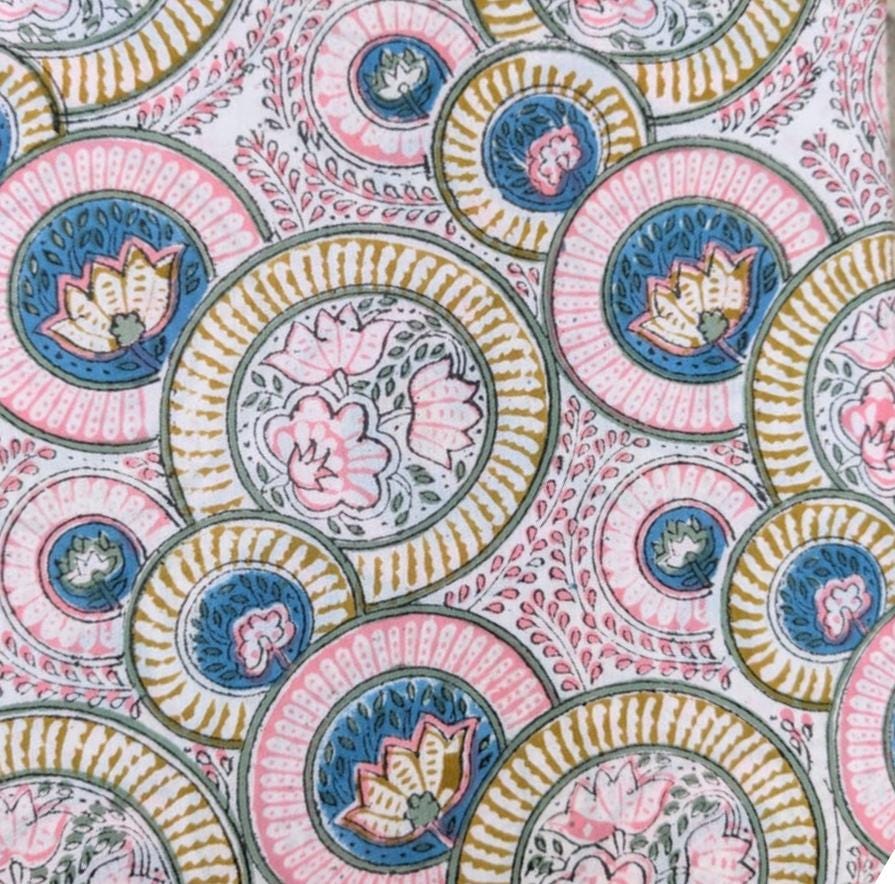 Beautiful Multi Color Indian Hand Block Print Fabric, Floral 100% Cotton Quilting Fabric By The Yard, Chakra Design Fabric Dress Making