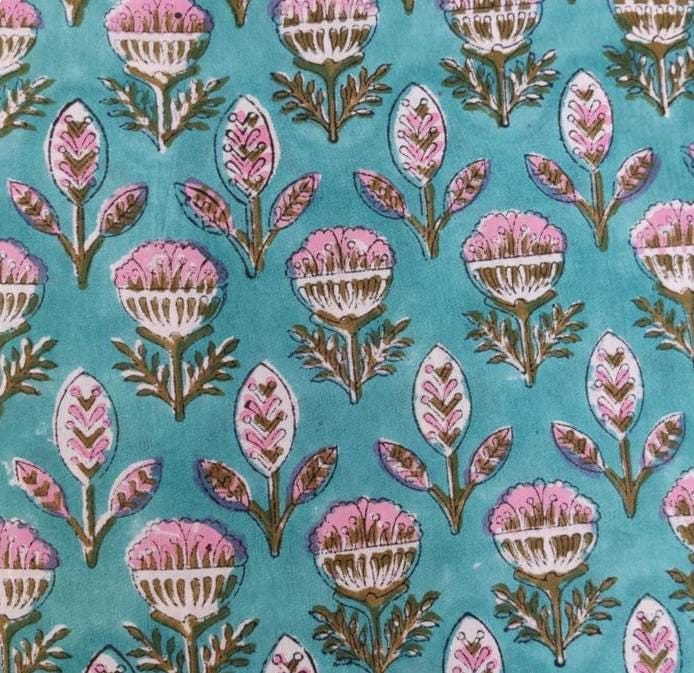 Indian Hand Block Print Fabric, Floral 100% Cotton Quilting Fabric By The Yard, Fabric For Dress Making, Loose Running Fabric, Napkin Fabric