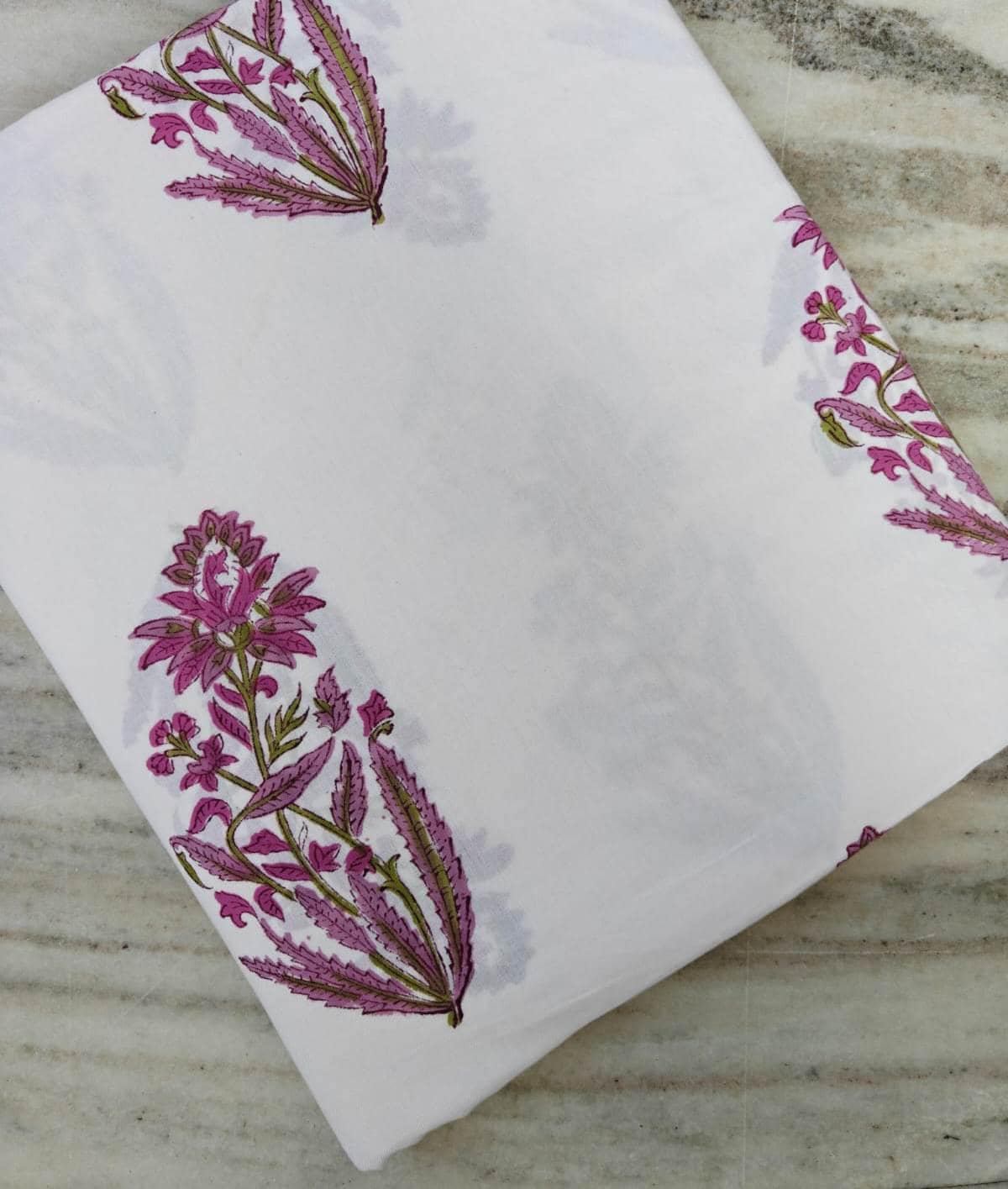 Pink Floral Block Print Cotton Fabric, Hand Block Printed White Cotton By The Yard, Indian Floral Fabric for Dressmaking, Quilting, Crafts