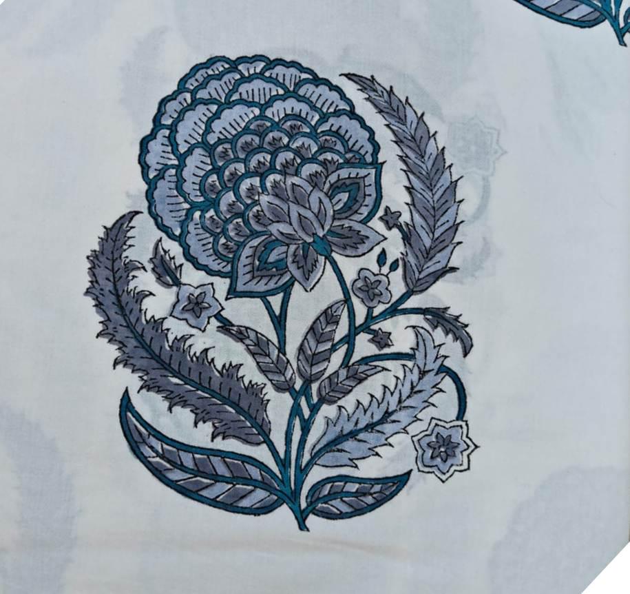 Indigo Blue Hand Block Print Cotton Fabric, White Floral Indian Fabric by the Yard, Soft Cotton for Quilting, Dressmaking, Running Fabric