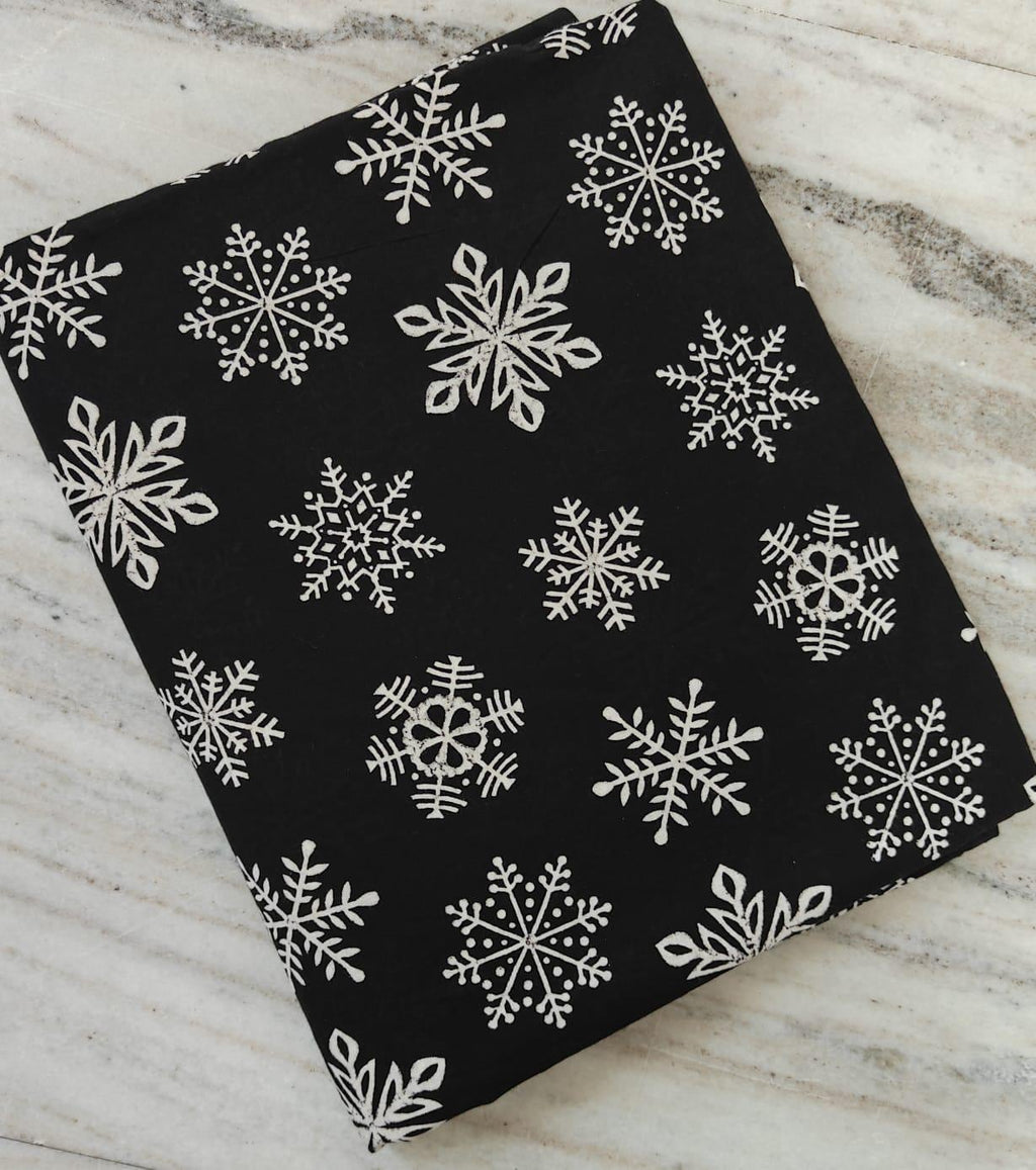 Black Cotton Fabric with White Snowflake Print, Christmas Winter Fabric by the Yard, Quilting, Sewing & Holiday Crafts, Loose Running Fabric