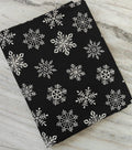 Black Cotton Fabric with White Snowflake Print, Christmas Winter Fabric by the Yard, Quilting, Sewing & Holiday Crafts, Loose Running Fabric
