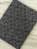 Black Heart Print Cotton Fabric, White Doodle Hearts Fabric by Yard, Valentine Love Fabric, Modern Minimal Cotton for Quilting Sewing Craft