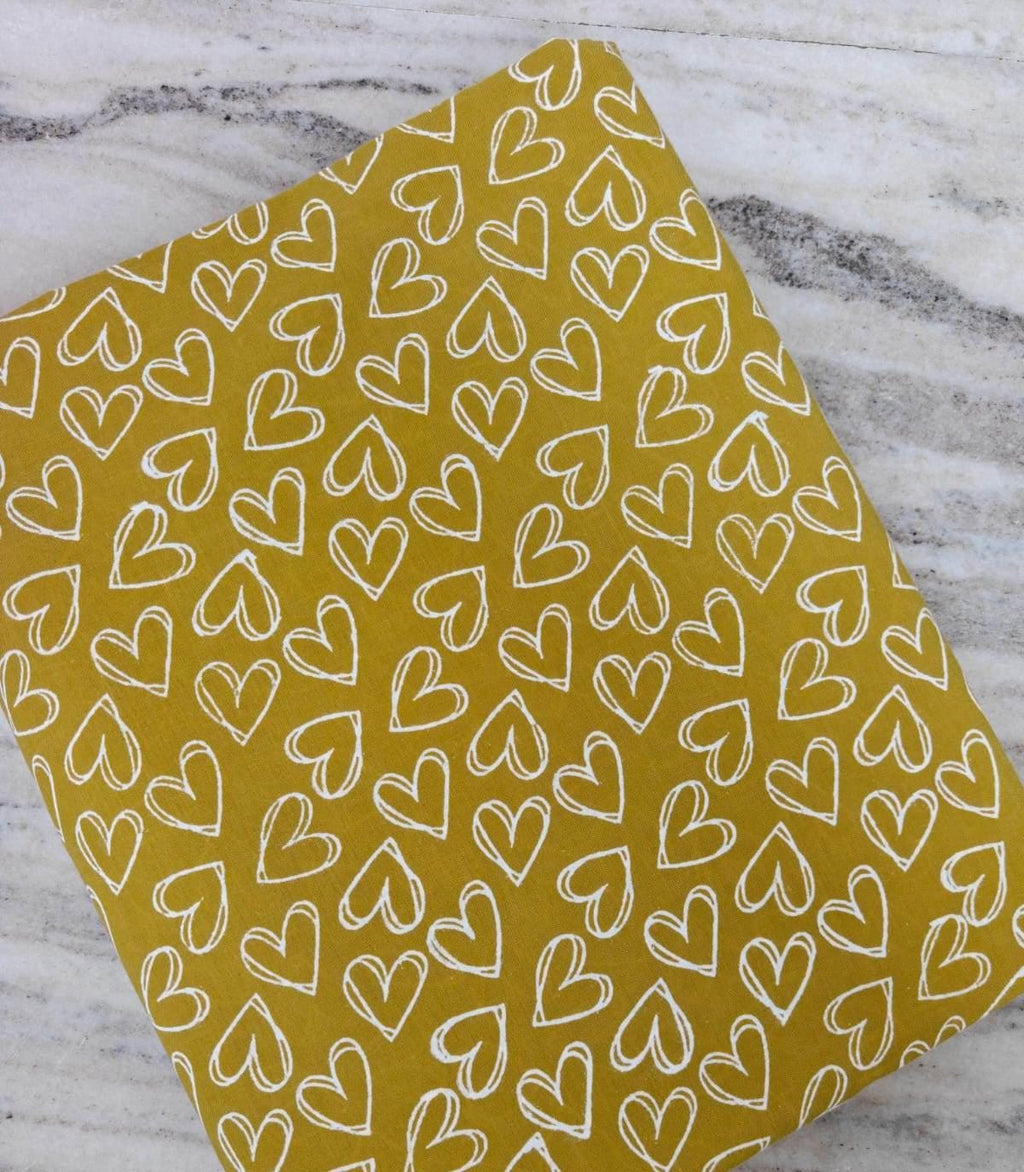Mustard Yellow Heart Print Cotton Fabric, Cute Love Pattern Fabric by Yard, Valentine Fabric, Quilting Sewing Craft, Modern Minimal Fabric
