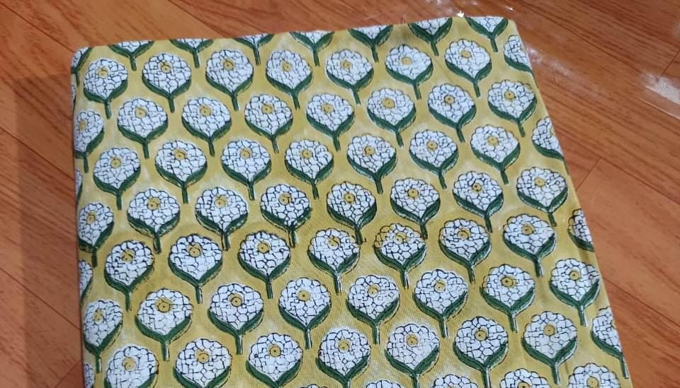 Indian Hand Block Print Fabric, Floral 100% Cotton Quilting Fabric By The Yard, Fabric For Dress Making, Loose Running Fabric, Napkin Fabric