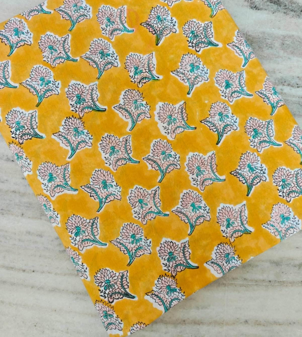 Multi Color Indian Hand Block Print Fabric, Floral 100% Cotton Quilting Fabric By The Yard, Dressmaking Fabric, Napkins Fabric, Loose Fabric
