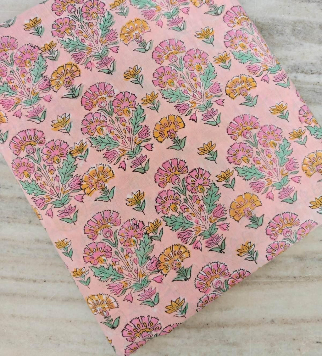 Vintage flower Cotton Fabric, Retro Design Colourful Paisley Cotton Fabric, Upholstery Fabric, Hand Block Printed Indian Fabric by the Yard