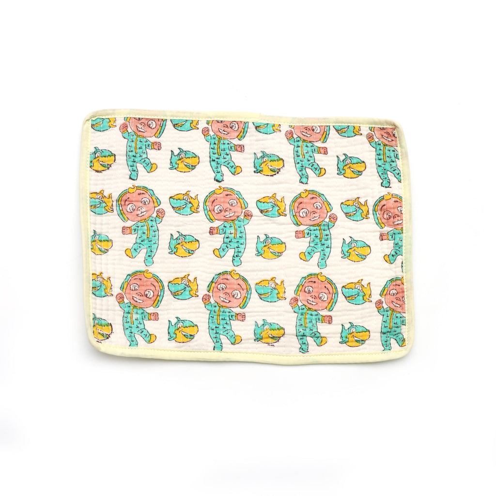 Quilted Baby Burp Cloth, Soft Cotton Burp Rag Placement, Cute Cartoon Baby & Fish Print Placement, Reusable Newborn Feeding Cloth Placement