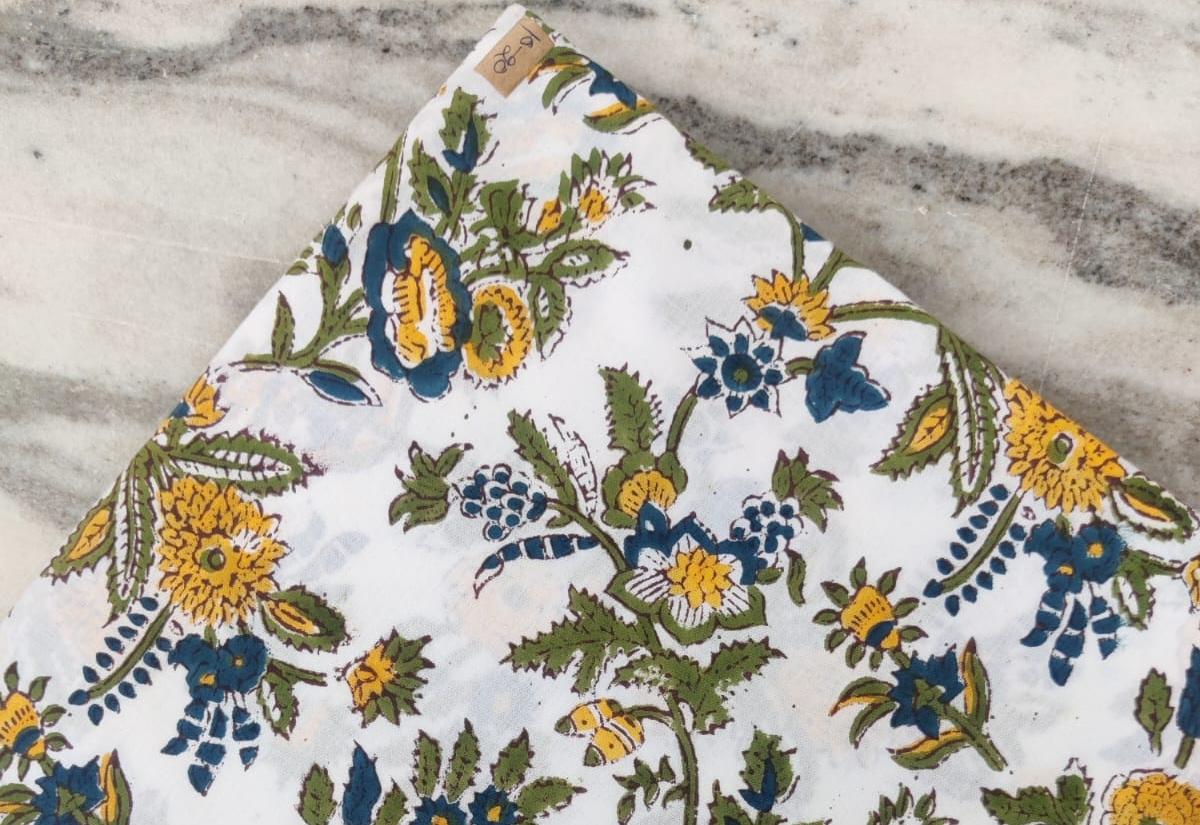 Floral Keri Design Soft Cotton Fabric, Indian Hand Block Print Fabric, 100% Cotton Fabric By The Yard, Fabric for Loose Running, Dressmaking