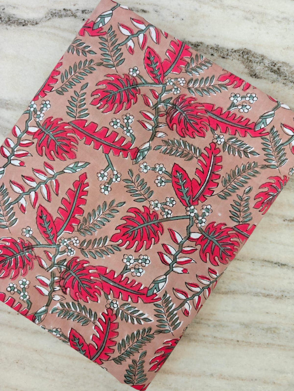 Blush Pink Tropical Leaf Cotton Fabric, Coral Red Botanical Print, Jungle Foliage Fabric by the Yard, Quilting Cotton, Nature Sewing Fabric