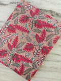 Blush Pink Tropical Leaf Cotton Fabric, Coral Red Botanical Print, Jungle Foliage Fabric by the Yard, Quilting Cotton, Nature Sewing Fabric