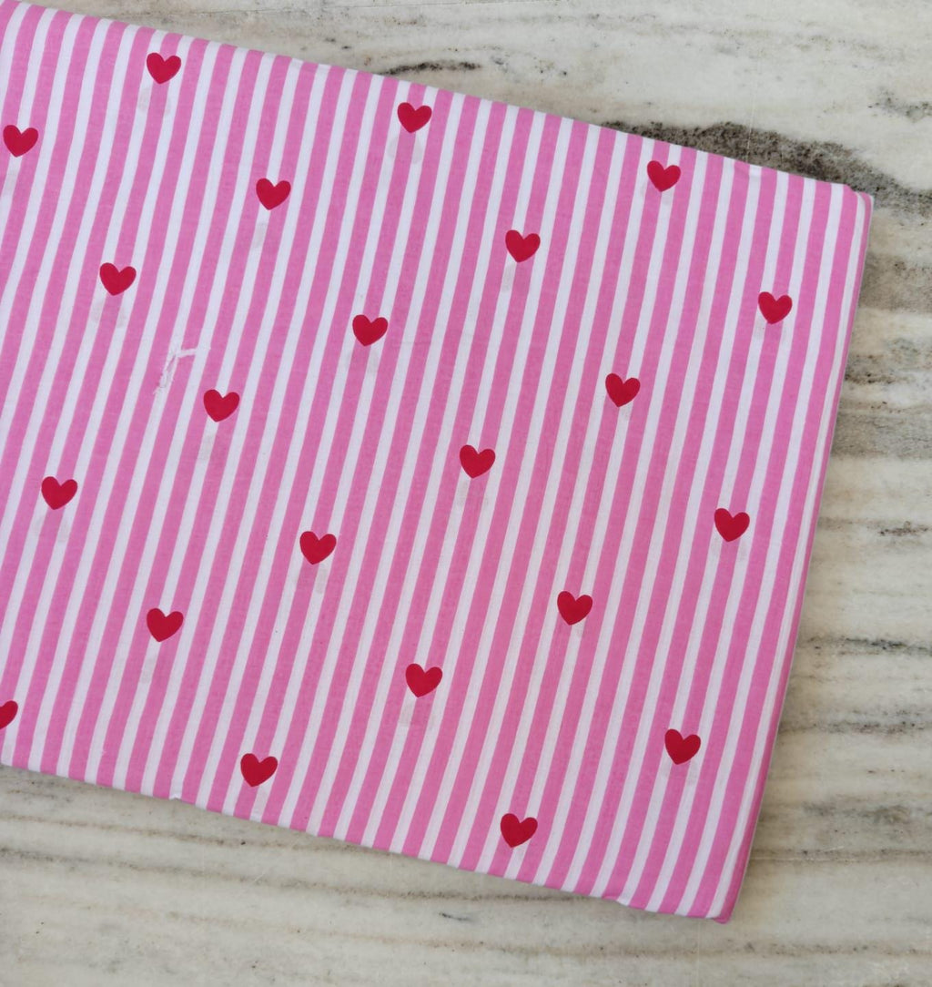 Pink Stripe Heart Cotton Fabric, Red Heart Print Fabric, Valentine Fabric by the Yard, Cute Love Pattern Cotton Craft Sewing Quilting Fabric